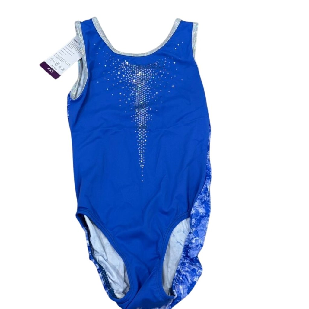 Spektrum Axs Blue Shimmer Tank Leotard With Crystal Accents & Marble Design Nwt